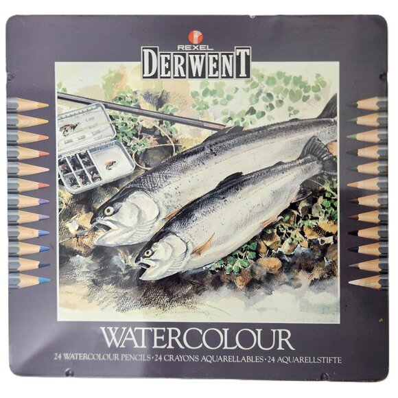 RARE DISCONTINUED Rexel Derwent Professional Watercolor Pencil Set in Metal Case - Picture 1 of 6